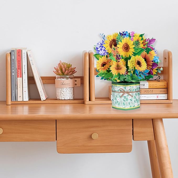 Sunflower Bouquet Pop Up Card, 3D Flower Greeting Card with Envelopes for Any Occasion, Birthday, Mother's Day, Anniversary, Valentines Day, Handmade Gifts, Foldable Flower Cards for Friends