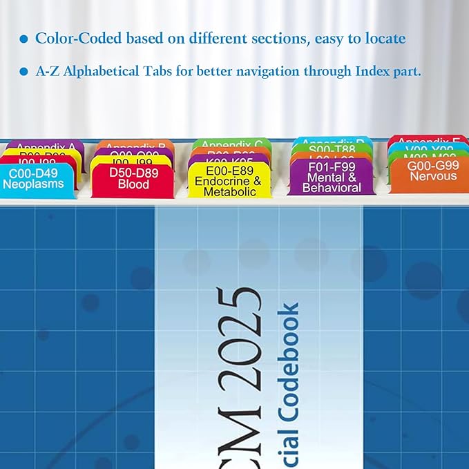 Index Tabs for ICD-10-CM 2025 The Complete Official Codebook-AMA Version, Complete Book Tabs Set to Index All Important Parts, Laminated Durable with Blank Tabs & Page Numbers (Book Not Included)