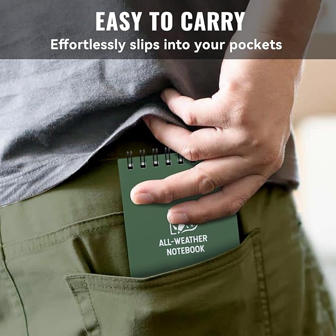 POPYOLA 4 Pack Waterproof Pocket Notebook, 3 x 5 Pocket Notepad, All Weather Small Mini Spiral Notepad with 100 Lined Pages for Outdoor Office School