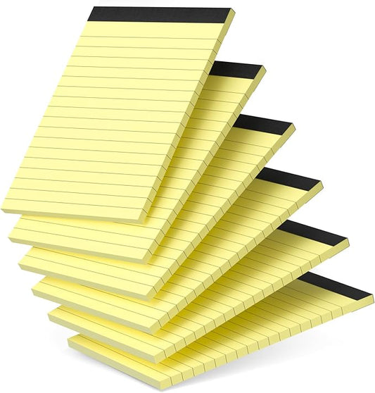 6 Pack Note Pads 4 x 6 Inch Small Notepad College Ruled Writing Pads, Yellow Lined Mini Note Pad for Work or School, 30 Sheets/Pad, Perforated Recycled Note Paper for Note-Taking, Grocery List
