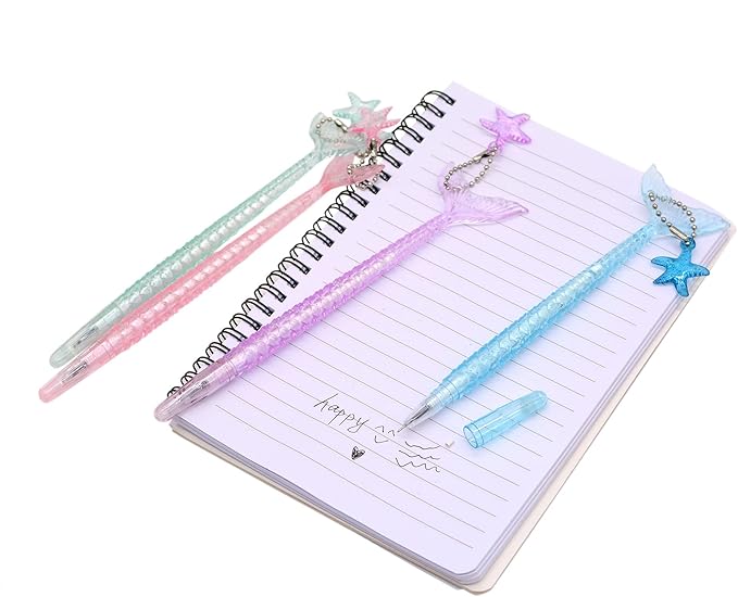 YYaaloa 12pcs Cute Mermaid Novelty Gel Ink Writing Pens 0.5 mm Black Ink Fun Kawaii Pens Bulk for Kids Office School Supplies Birthday Baby Shower Christmas Gift