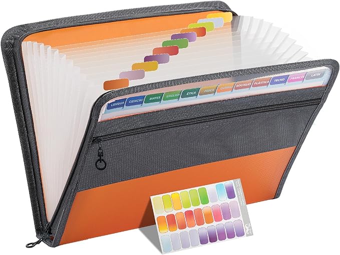 Mr. Pen- Accordion File Organizer, 13 Pockets, Orange, Letter A4 Paper Document Accordion Folder, Expanding File Folder with Sticky Labels, Accordion File Folder Document Organizer