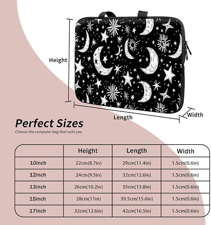 Universal Laptop Sleeve Tablet Case 12 inch, Moons Stars Slim Carrying Case Durable Handbag Travel Laptop Bag for Surface Pro 9 8 7/Laptop Go 2 3, MacBook Air 11/12