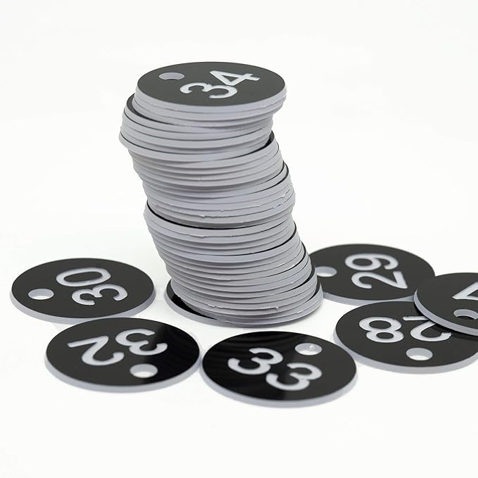 StayMax Plastic ID Number Tags Engraved Tags Key Tags Without Key Rings (201-300, Black)