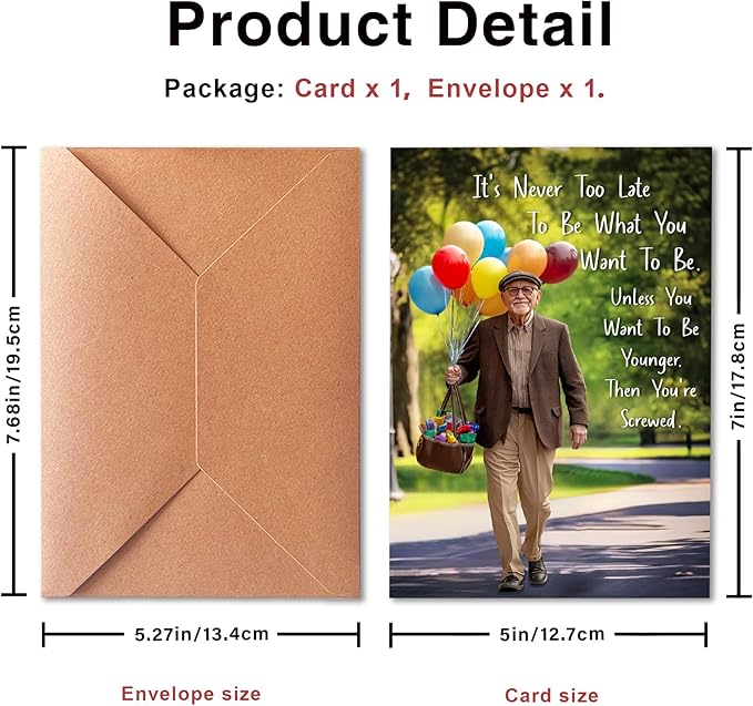 Funny Birthday Card for Old, Birthday Never Too Late Man, Birthday Greeting Card For Friends, 50th 60th 70th 80th Birthday Card, Humorous Birthday Card For Men.