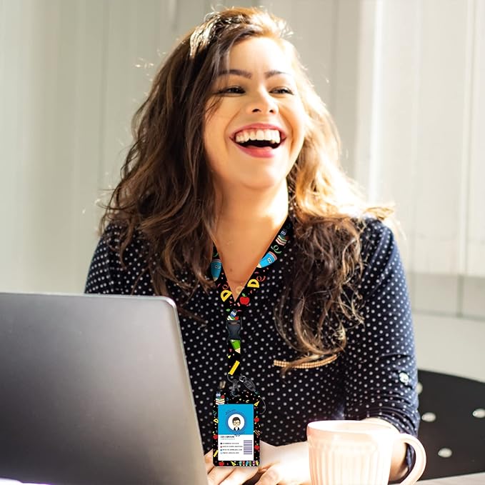 Cute Teacher Lanyards for Id Badges and Keys, Retractable ID Badge Holder with Detachable Lanyard, Fashionable Badge Reel Heavy Duty with Carabiner Clip, Nurse Teacher Office Gifts