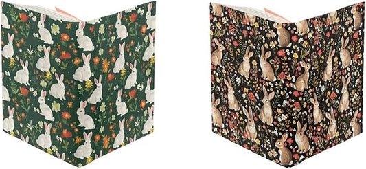 Bunny Floral Print Book Cover Book Protector 2 Pack Reusable, Stretchable Book Sox Hardcover Covers Reusable Book Protector Pouch, Green and Brown