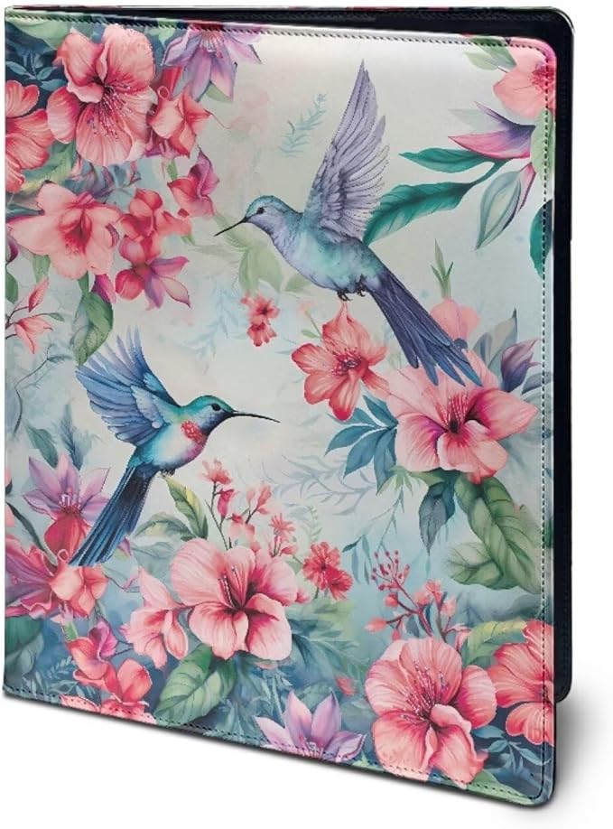 PsaytomeyFlower Hummingbird Portfolio Folder Leather Padfolio with A4 Size Clipboard Clip for Business Resume Interview Document Sleeve Binder Folder for Men/Women