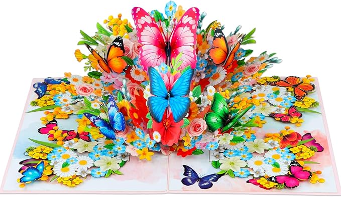 D4DREAM 3D Floral Butterfly Card for Women - Mothers Day Butterfly Pop Up Card Mothers Day Greeting Cards with Envelope Flowers Pop Up 3D Birthday Gift for Her Wife Mom Grandma