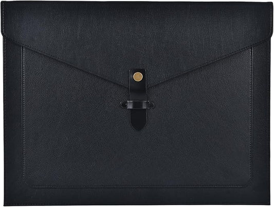 Black Leather File Folder Letter Size, File Organizer, Important Document Folders with Pockets, Document Organizer, Laptop Sleeve Notebook Case, Paper Storage, A4 Envelopes Filing Folder
