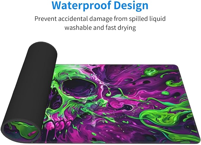 Gaming Mouse Pad Desk Pad,Extended Big Mouse Pad,31.5x11.8 Inch Long Computer Keyboard Mouse Mat Mousepad with 3mm Non-Slip Base and Stitched Edge for Gaming and Office… (Watercolor Skull 2)