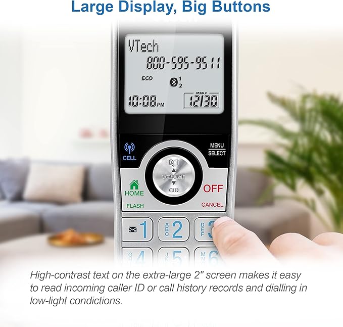 VTECH IS8121-2 Super Long Range up to 2300 Feet DECT 6.0 Bluetooth 2 Handset Cordless Phone for Home with Answering Machine, Call Blocking, Connect to Cell, Intercom and Expandable to 5 Handsets