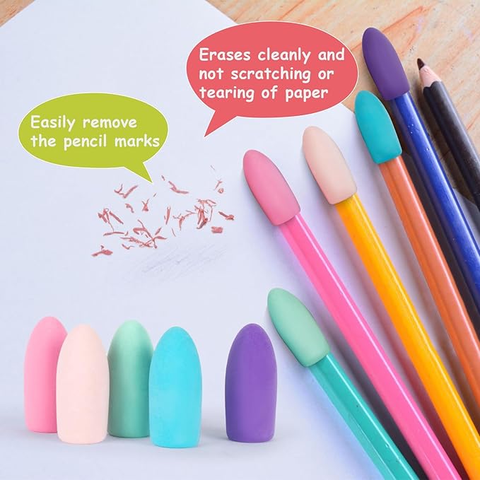 Sukh Cap Erasers for Pencils Pulk - Pencil Top Erasers 60 PCS Pencil Cap Toppers for Kids Latex Free 5 Colors School Erasers Cap for Teachers Sudents Classroom Home and Office