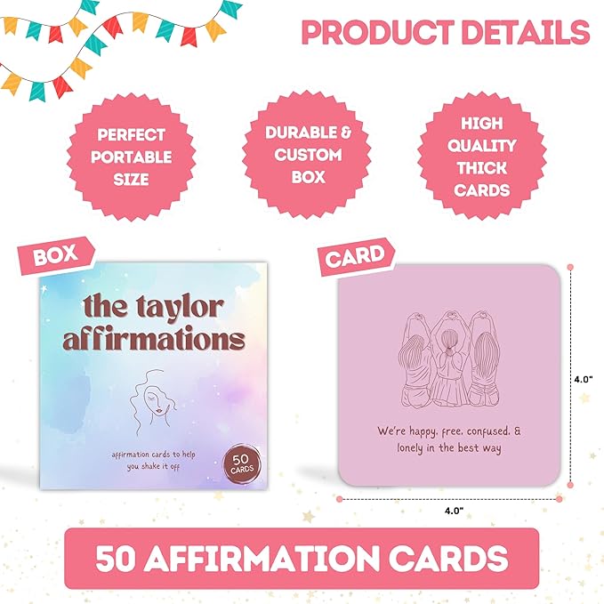 Taylor Gifts for Girls Birthday Gift | Affirmations - 50 PCS Taylor Cards | Taylor Themed Gifts, Taylor Gift Merch for Game Nights, Unique Gifts, Birthday Party Favors for Girls Women