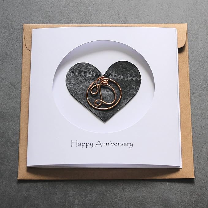 Personalized Initial Copper Card, Copper Initial, Anniversary Card for Her, Couple, Gift for Her (D)