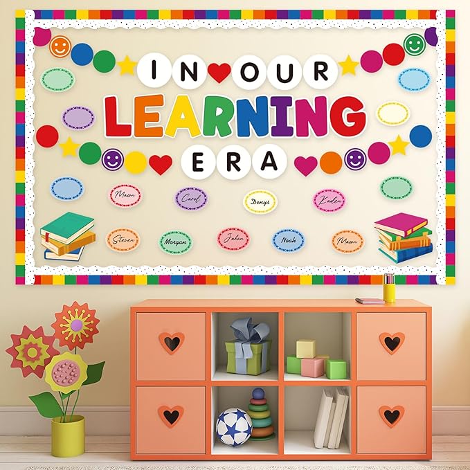 Kosiz 94 Pcs Friendship Bracelet Bulletin Board Decorations Set Back to School Paper Cutouts DIY in Our Learning Era Classroom Decorations Kit Colorful Bulletin Border Trim for School Chalkboard Wall