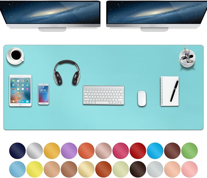 Boutilon Leather Desk Pad,47"x 24"XXX Large Business Desk Pad,Waterproof Student Study Desk Mat Protector Writing Pad for Keyboard and Mouse in Home Office Accessories(XXXL-Bright Blue)