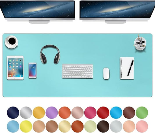 Boutilon Leather Desk Pad,47"x 24"XXX Large Business Desk Pad,Waterproof Student Study Desk Mat Protector Writing Pad for Keyboard and Mouse in Home Office Accessories(XXXL-Bright Blue)