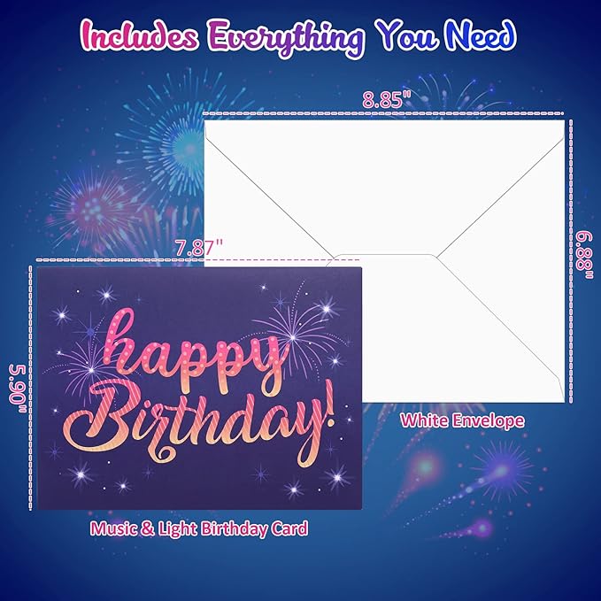 INPHER Birthday Cards Fireworks Pop Up Cake Light and Music Happy Birthday Gifts Decorations for Women, Men, Mom, Grandma