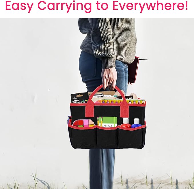 Godery Desktop File Folder Tote and Stock Organize, Fundamentals Art Organizer Storage Craft Tote Bag for Office Desk Organize, Make-up Storage Tote with Handles for Travel or Daily Use, Black