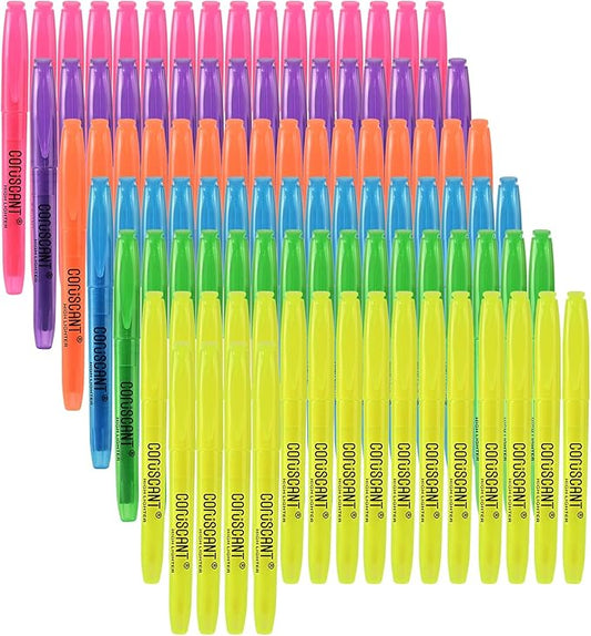Highlighter - 100 pack color highlighter, color transparent visible fluorescent pen shell, wide chisel point mark, fluorescent pen, school, office