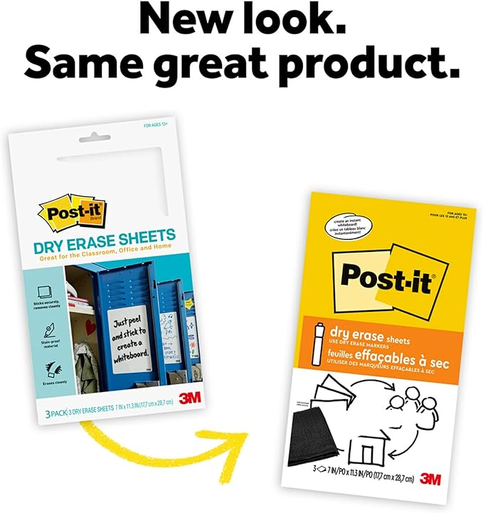 Post-it Dry Erase Sheets, 7 in x 11.3 in, Sticks Securely and Removes Cleanly (DEFSHEETS-3PK) (Pack of 8, 24 Count)