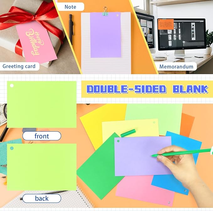 Tecmisse 160 PCS Index Card 4 x 6 Thick, 180 GSM Blank Flash Cards, Colored Note Cards, Blank Study Cards for School Learning and Office Supplies, 8 Colors