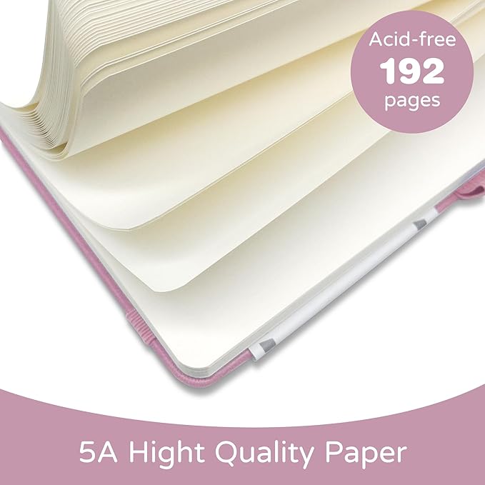 Blank Journal Notebook, A5, 192 Pages 100 GSM Thick Sketch Book for Women Men, Hardcover Leather Unlined Journaling for Work, Notebooks for Writing, 5.8 inches x 8.5 inches (Pink)