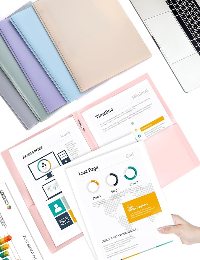 SUNEE 2 Pocket Folders with Prongs (12 Pack, Pastel Colors) Plastic Folders with Pockets and Prongs Fit Letter Size, Poly Folders with Pockets for School Office Home Business