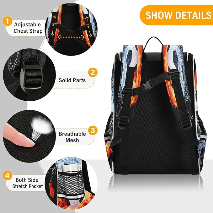 Soccer Backpack with Reflective Strip for Kids Boys Girls Elementary School Bag Removable Chest Strap