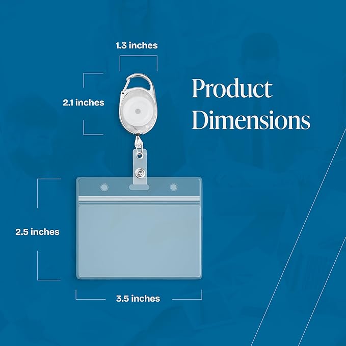 Will Well ID Badge Holders with Clip and Keyring - Horizontal Clear Plastic 3.7" x 2.5" Sleeves Fit Up to 3 Cards - Retractable 24" UHMWPE Fiber Pull Cords - 2-Pack, Transparent White Reels