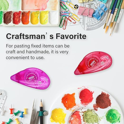 Glue Runner Permanent, Double Sided Adhesive Scrapbook Runner Tape Roller, 0.3-inch by 360-Inch, Permanent Adhesive Dots Roller Applicator - 12Packs Rose and Red