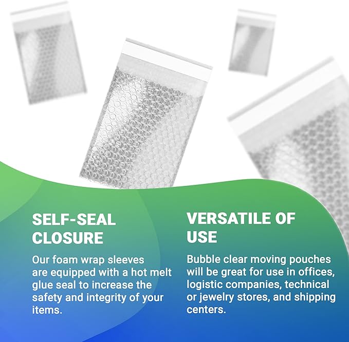 Clear Bubble Out Bags, 4 x 7.5 Inches. 25 Pack Self Seal Bubble Pouches. Polyethylene Clear Bubble Bags for Packing. Waterproof Clear Bubble Out Pouches for Fragile Things