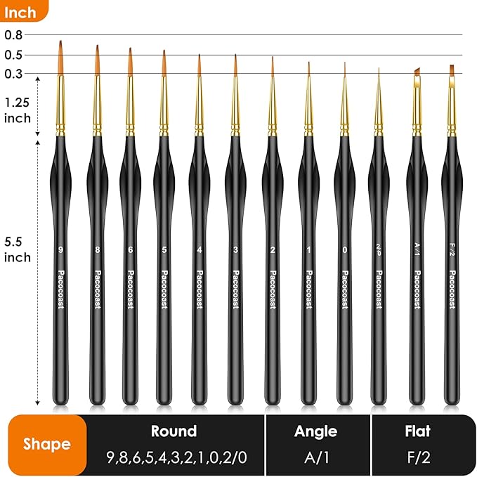 Detail Paint Brushes Set, 12PC Miniature Brushes for Fine Detailing & Art Painting, Small Tiny Paint Brush Perfect for Acrylic, Citadel, Paint by Number, Figurine, Craft, Models, Warhammer 40k (Black)