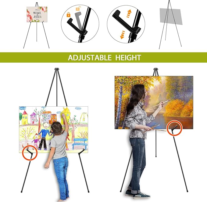 AROIC 63 "Easel Stand for Display, 20 Pack Portable Foldable Metal Easel, Easels for Signs Wedding Logos,Arts, Painting,Adjustable Floor Easels with 20 Storage Bag
