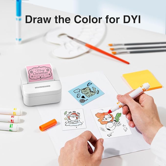 Thermal Paper Self-Adhesive Sticker Paper, Black on Pink/Blue/Yellow 57 x 25mm, 3-Rolls for Texts Notes Journal Photo and Notebuddy