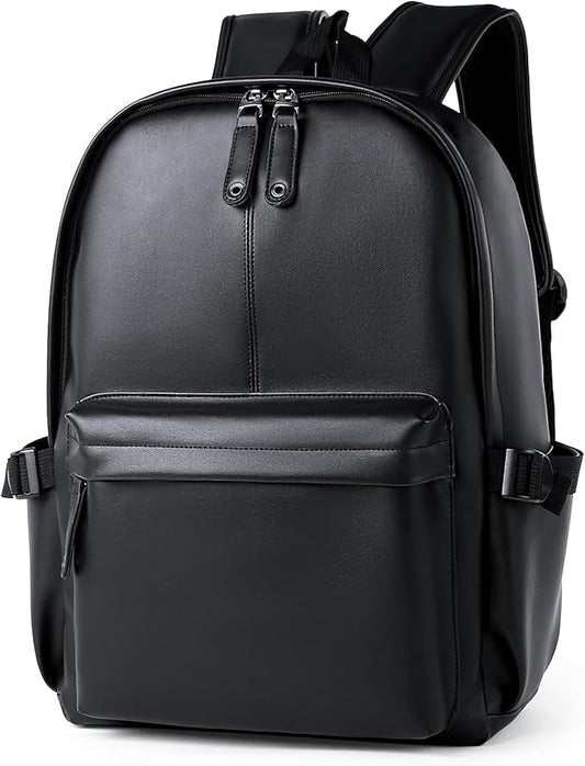 Pu Leather Laptop Backack For Men Women Classic Water-Resistant Purse Airplane Travel Backpacks Work Business Bag Black