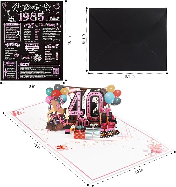 40th Birthday Card for Women Her, Jumbo 3D Pop Up 40th Birthday Gifts, Back In 1985 Happy 40 Year Old Sister Birthday Decorations Cards Card for Wife, Rose Gold