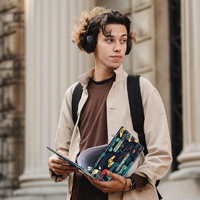 Gaming Controllersca PU Leather Padfolio Clipboard Notepad with Pen Loop and Elastic Strap Interview/Resume Document Organizer for Business School Office