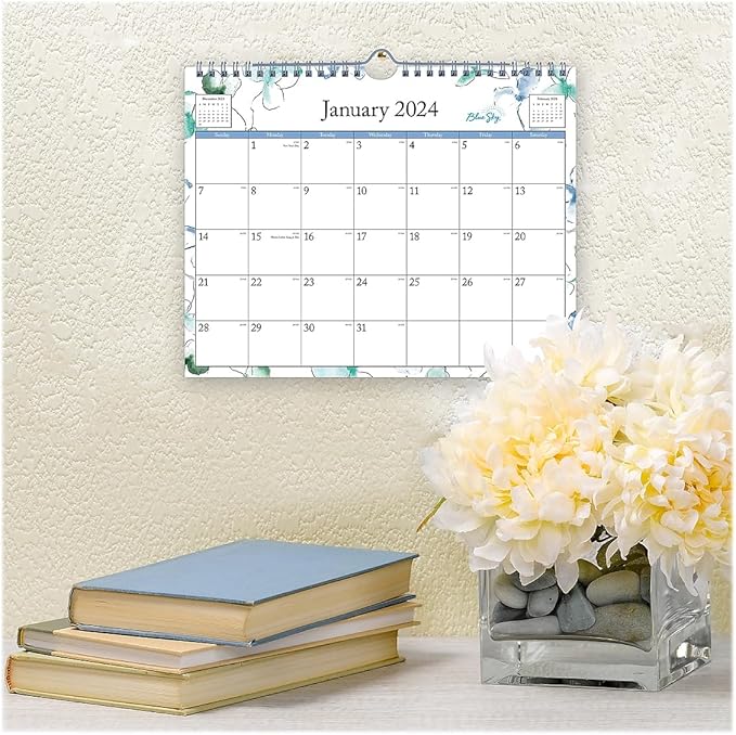 Blue Sky 2024 Monthly Wall Calendar, January - December, 11" x 8.75", Wirebound, Wide Blocks, Lindley (101593-24)
