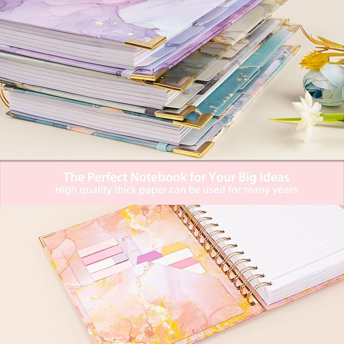 Spiral Notebooks for Work, 240 Pages Lined Spiral Journal Notebook, 5 Subject A5 College Ruled Journals for Writing, 8.6”x6.2''Journaling Notebooks for School Office Supplies (Pink Marble)