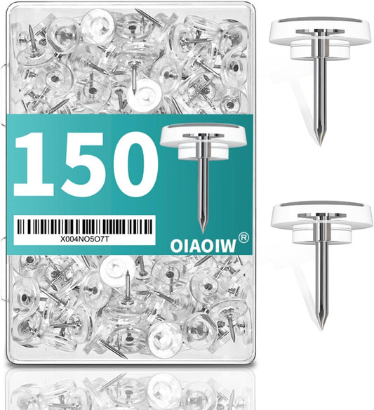 150 PCS Flat Clear Short Push Pins for Wall Thumb Tacks for Walls Flat thumbtacks Push pin for Bulletin Board Shadow Box Display Thumbtack for Cork Board