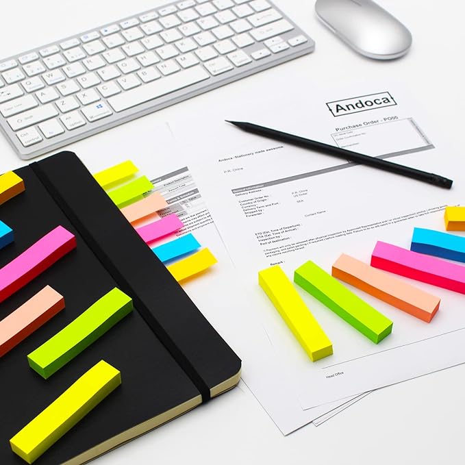 Sticky Notes, 0.6x3 Inch, 1200 Sheets Self-Stick Notes, Easy to Post for School, Office, Notebook, Bright Colors Assorted, 100 Sheets/Pad