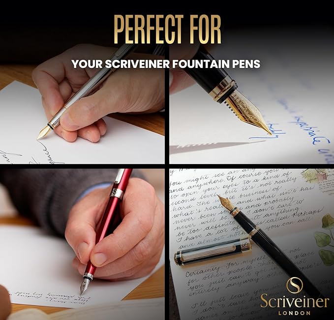 Scriveiner Fountain Pen Ink Cartridges - Blue - 20 Standard International Ink Cartridges, Made in UK, The Best Cartridge for Your Scriveiner Pen, Refill Size Fits A Wide Range of Fountain Pens