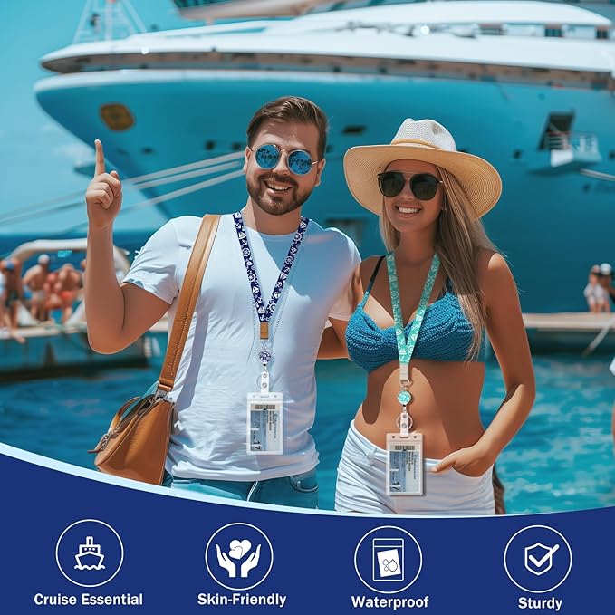 Giancomics Lanyards for Cruise Ships Cards Key, Lanyards with Retractable Badge Reel, Cute Waterproof ID Badge Holder with Lanyard Cruise Essentials Must Haves Zip Card Protector Blue Royal 2 Pack