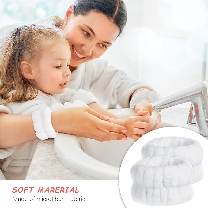 Chuangdi 4 Pairs Wrist Bands for Washing Face Wrist Spa Microfiber Wash Towel Band Scrunchies Absorbent Wristbands Sweatband for Women Prevent Liquid from Spilling