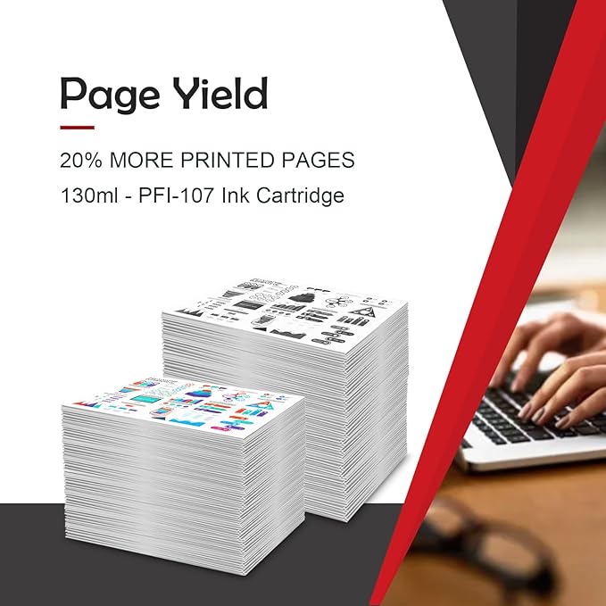 PFI 107 PFI-107 Ink Cartridge Compatible with Canon PFI107 PFI-107MBK PFI-107BK PFI-107C PFI-107M PFI-107Y Ink Tank Set for IPF670 IPF680 IPF685 IPF770 IPF780 IPF785 Printers (5 Pack, MBK BK C M Y)