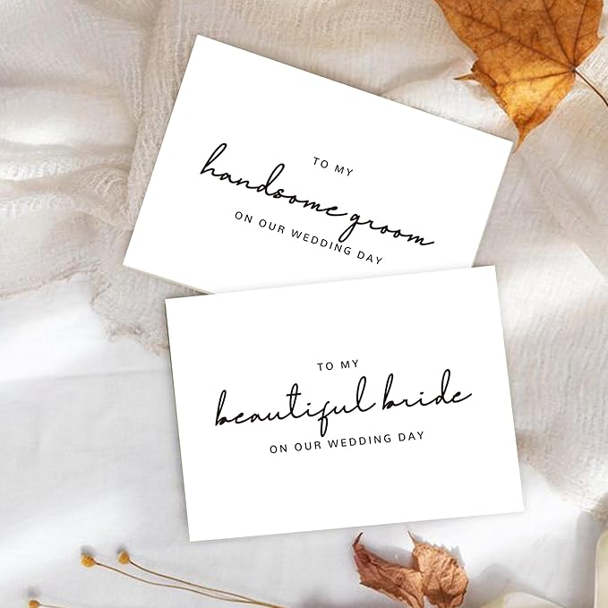 Set of 2 Wedding Cards for Bride and Groom with Matching Envelopes, To My Bride on our Wedding Day Card, To My Groom on our Wedding Day Card.（Groom/Bride C）