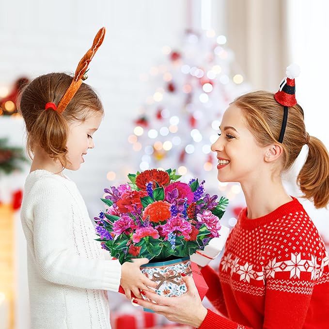 Carnation Bouquet Pop Up Card, Flower 3D Greeting Card with Envelope for Any Occasion, Birthday, Mother's Day, Anniversary, Valentines Day, Foldable Flower Cards for Mother or Loved Ones