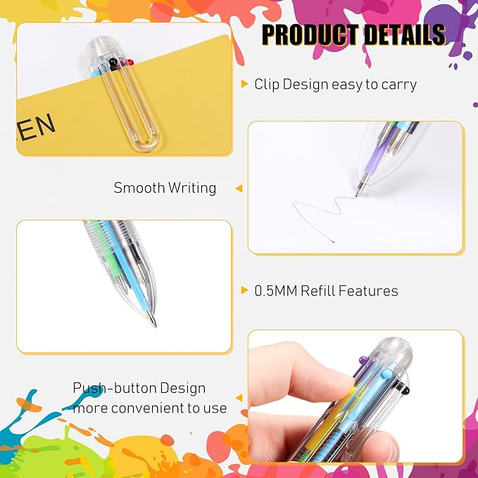 Handepo 60 Pcs 6 in 1 Multicolor Ballpoint Pen Bulk 0.5 mm 6 Color Retractable Ballpoint Pack Colorful Ink Rainbow Pen Supplies Party Favors for Office School Teacher Gift Carnival Reward